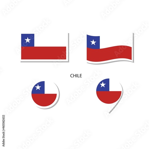 Chile flag logo icon set, rectangle flat icons, circular shape, marker with flags.