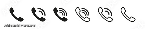 Handset phone icon set. Call or contact us over the phone sign. Simple handset telephone logo. Hotline isolated vector.