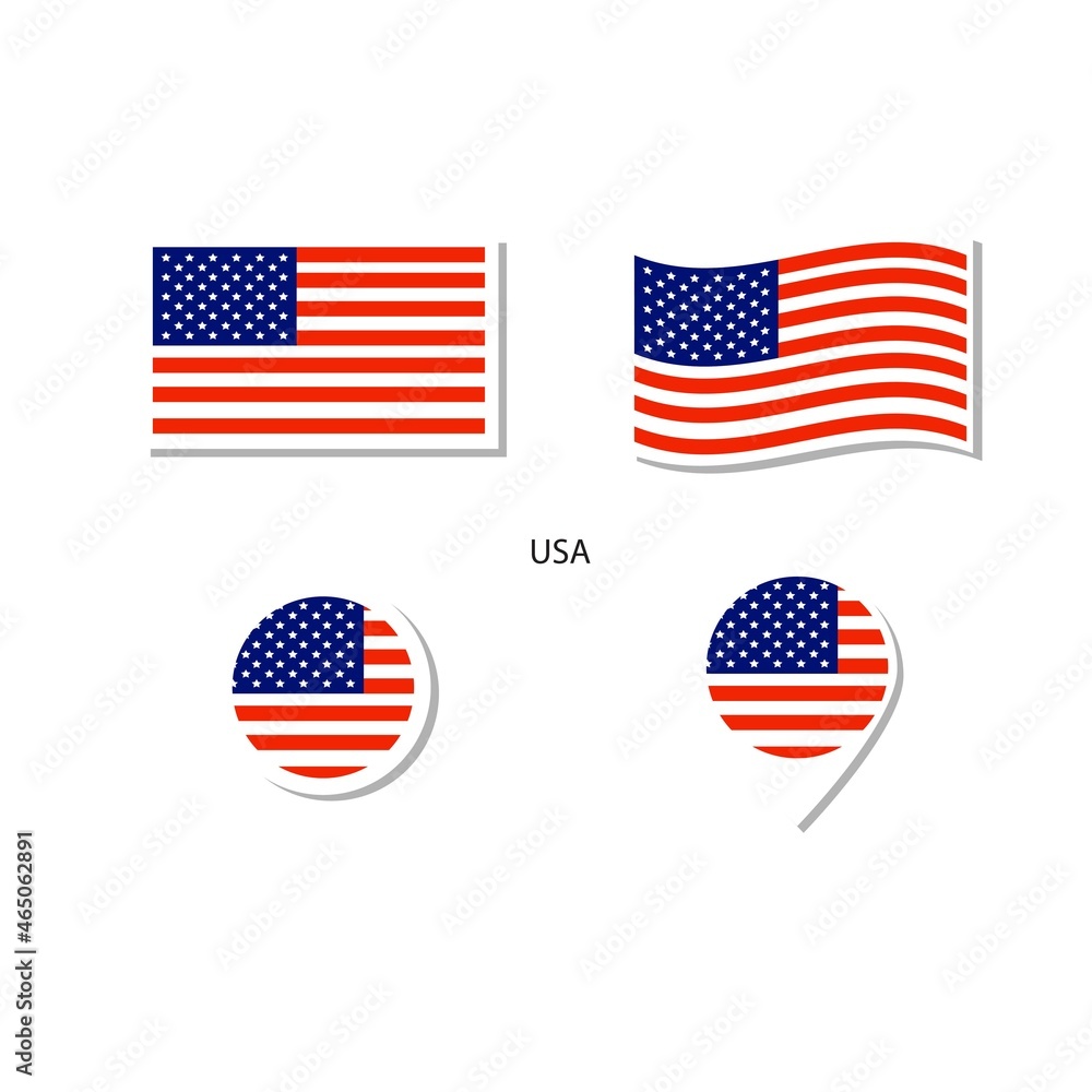 USA flag logo icon set, rectangle flat icons, circular shape, marker with flags. USA flag logo icon set, rectangle flat icons, circular shape, marker with flags.