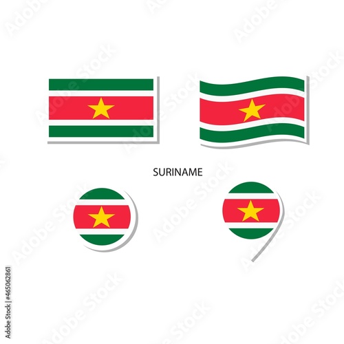 Free Download Suriname flag logo icon set, rectangle flat icons, circular shape, marker with flags. - GFXLoad