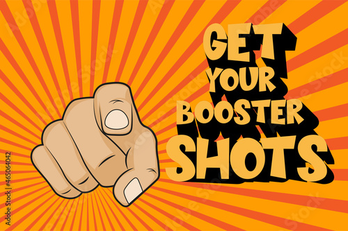 Get Your Booster shots vector / EPS comic illustration on a sunburst background