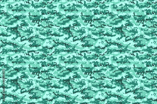 Turquoise digital pixel camouflage texture. Vector