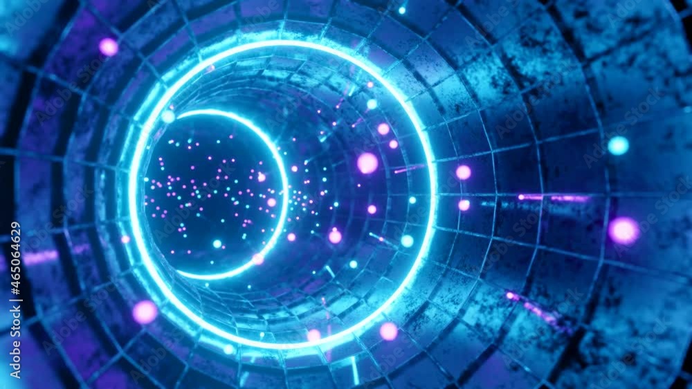 Seamless loop motion graphic of flying into swirl circle digital tunnel