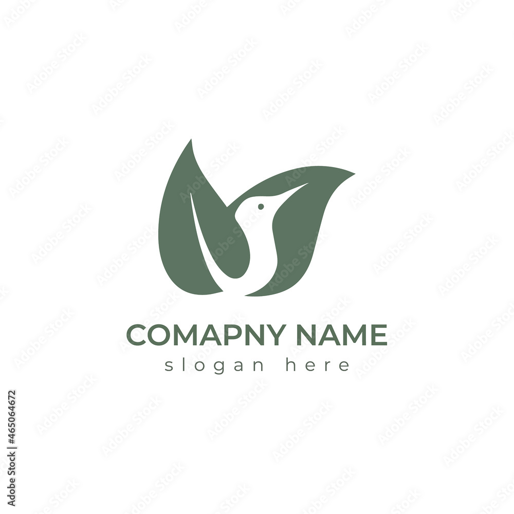 Fototapeta premium bird leaf logo vector icon template download line art outline