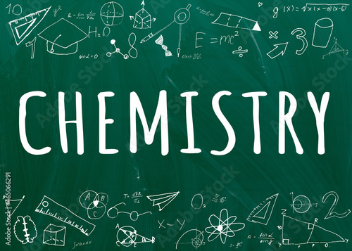 Chemical formulas written on chalkboard background