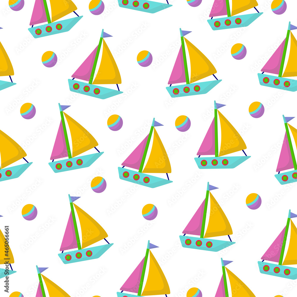 Seamless pattern with toys for children. Illustration, a toy sailboat on a white background. Seamless pattern with toys for children. Illustration, a toy sailboat on a white background.
