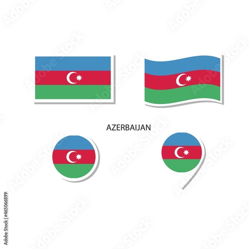 Azerbaijan flag logo icon set, rectangle flat icons, circular shape, marker with flags.