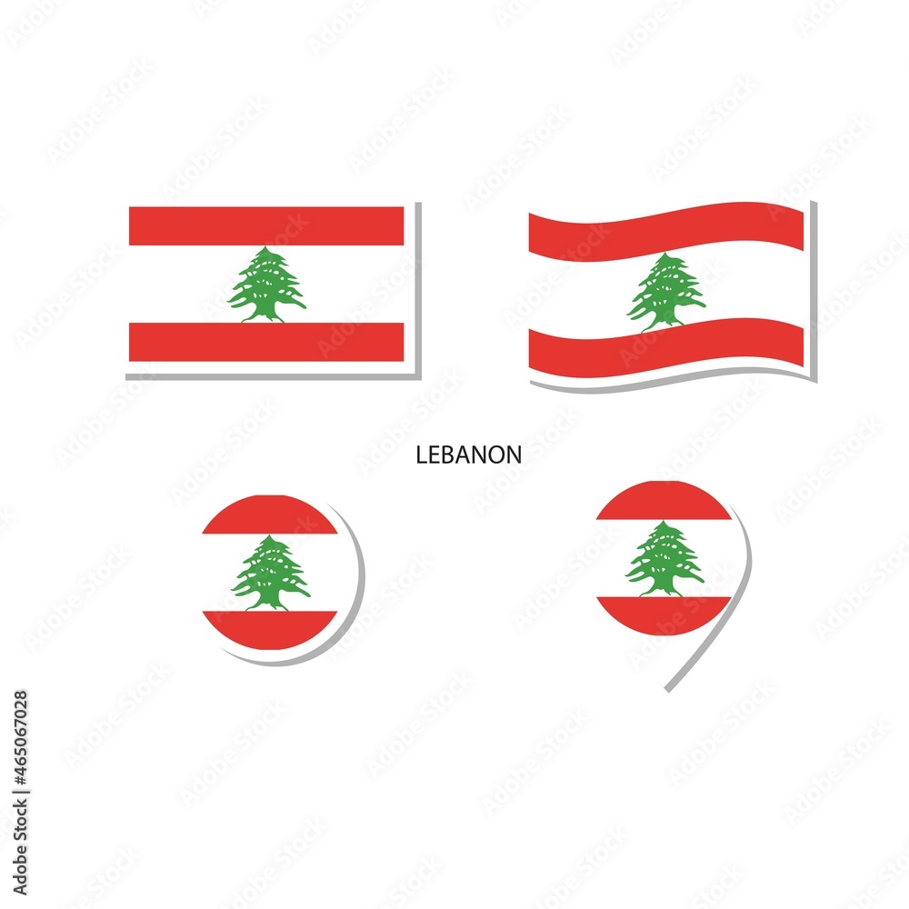 Lebanon flag logo icon set, rectangle flat icons, circular shape, marker with flags. Lebanon flag logo icon set, rectangle flat icons, circular shape, marker with flags.