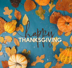 Happy Thanksgiving text with fall frame background.