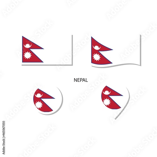 Nepal flag logo icon set, rectangle flat icons, circular shape, marker with flags.