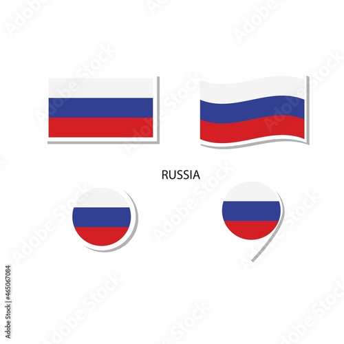 Russia flag logo icon set, rectangle flat icons, circular shape, marker with flags.