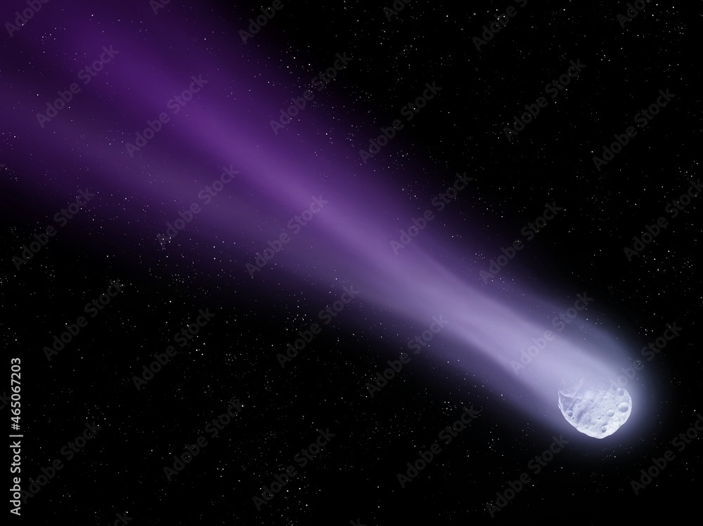 Comet with a long tail in outer space against a background of stars. Bright meteor in the night sky. Comet with a long tail in outer space against a background of stars. Bright meteor in the night sky.