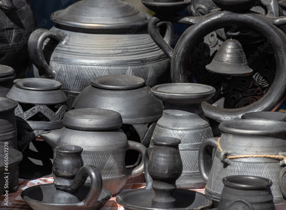 Traditional homemade ceramic pots on traditional crafts fair Traditional homemade ceramic pots on traditional crafts fair