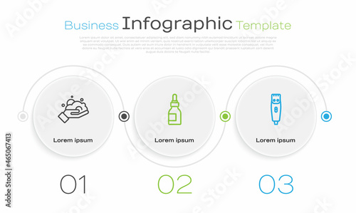 Set line Shaving foam on hand, Oil bottle and Hair clipper. Business infographic template. Vector