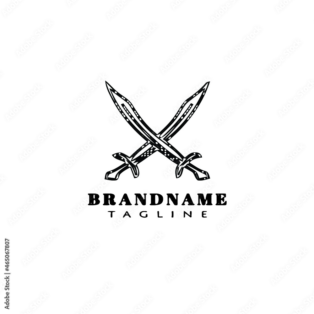 cute sword logo cartoon icon design template black isolated vector illustration