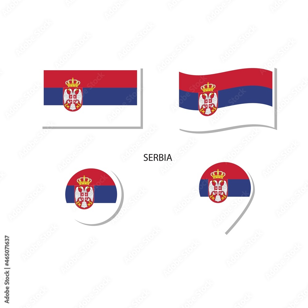 Serbia flag logo icon set, rectangle flat icons, circular shape, marker with flags.