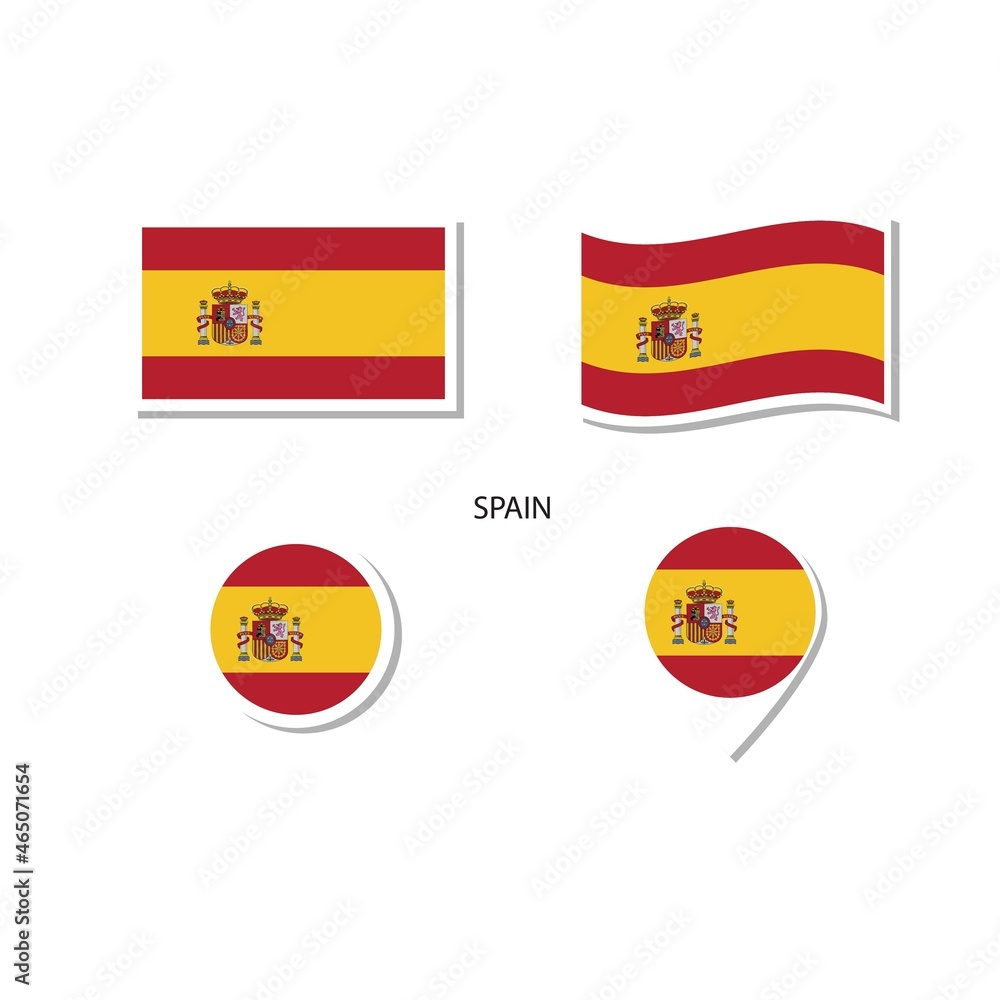 Spain flag logo icon set, rectangle flat icons, circular shape, marker with flags. Spain flag logo icon set, rectangle flat icons, circular shape, marker with flags.