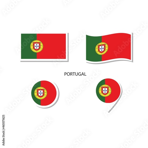 Portugal flag logo icon set, rectangle flat icons, circular shape, marker with flags.