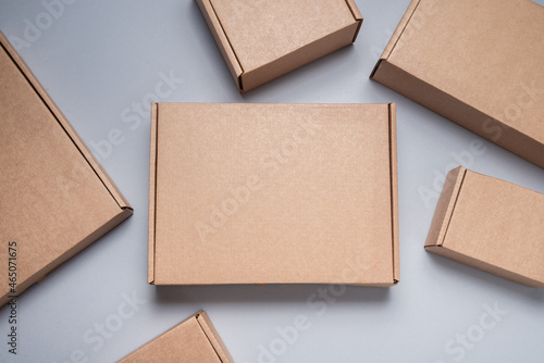Set of brown flat cardboard carton boxes