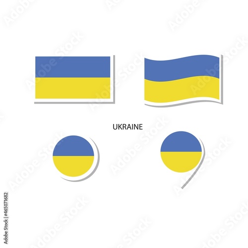 Ukraine flag logo icon set, rectangle flat icons, circular shape, marker with flags.
