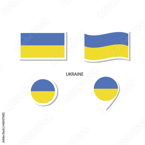 Ukraine flag logo icon set  rectangle flat icons  circular shape  marker with flags.