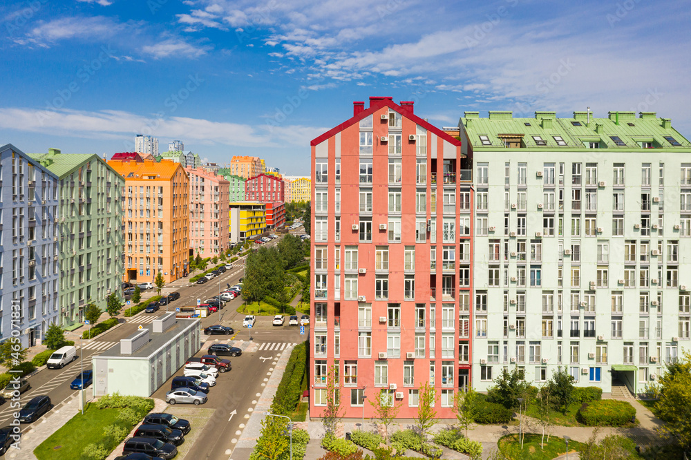 Aerial view of the Comfort Town residential complex in Kyiv, Ukraine