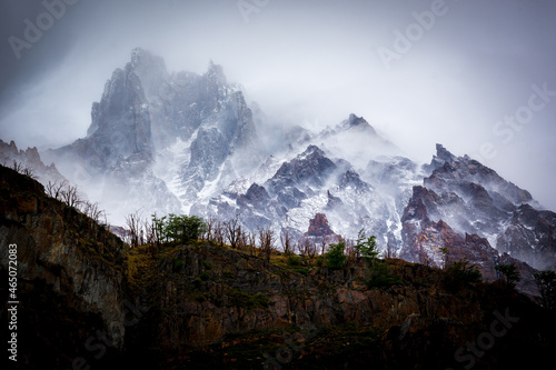 Foggy mountain at Torres del Paine National Park, Patagonia, Chile