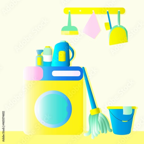 image of a bucket and rag for cleaning vector