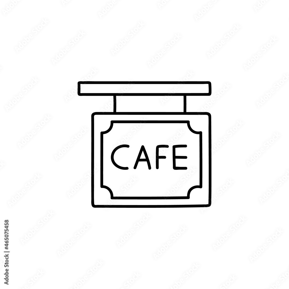 Coffee shop signboard icon in flat black line style, isolated on white Coffee shop signboard icon in flat black line style, isolated on white