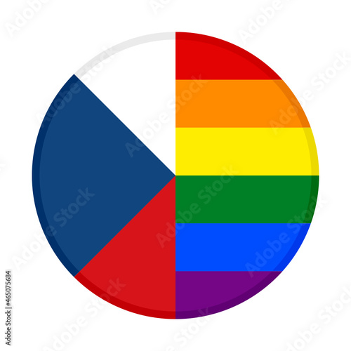 round icon with czech republic and rainbow flags. vector illustration isolated on white background. 