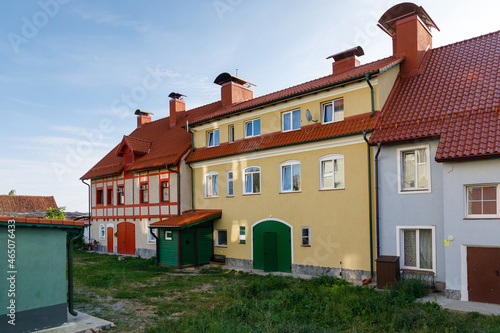 The restored facades of the Zheleznodorozhny town, Kaliningrad region