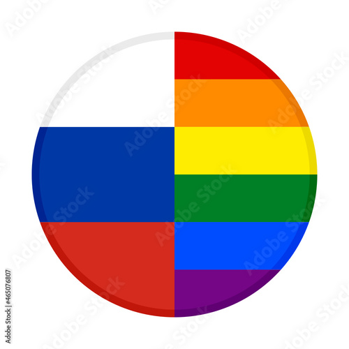 round icon with russia and rainbow flags. vector illustration isolated on white background