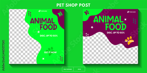 set of modern pet shop post template, Pet care social media post Template or web banner template with space for photo. Pet care service promotional banner ads design