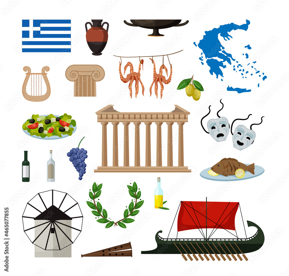 Vector objects associated with Greece. Illustrations of greek landmarks ...