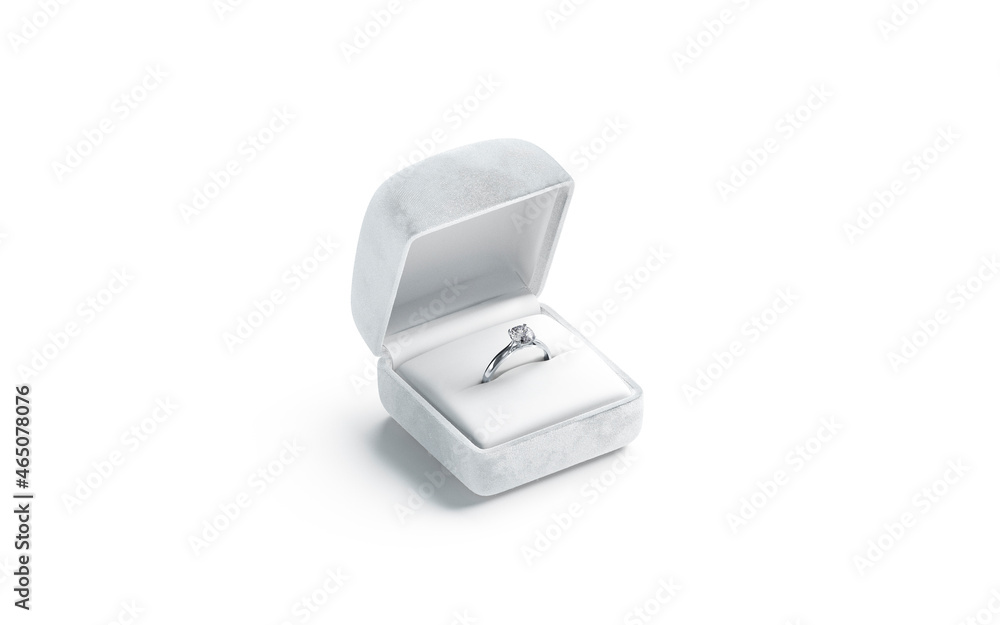 Blank white box with silver diamond ring stand mockup, isolated Blank white box with silver diamond ring stand mockup, isolated