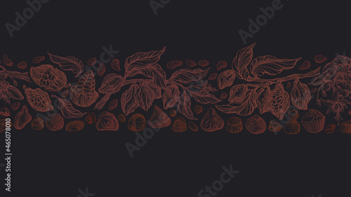 Chocolate truffles with cocoa branch Vector stripe