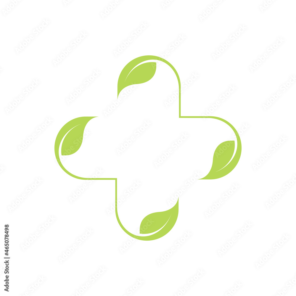 Green leaf with cross symbols pharmacy logo. Green leaf with cross symbols pharmacy logo.