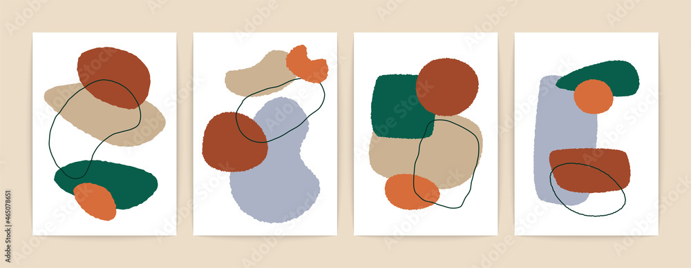 Modern abstract shapes. Boho contemporary poster set, mid century wall decor, vector art prints
