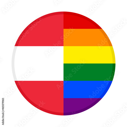 round icon with austria and rainbow flags. vector illustration isolated on white background