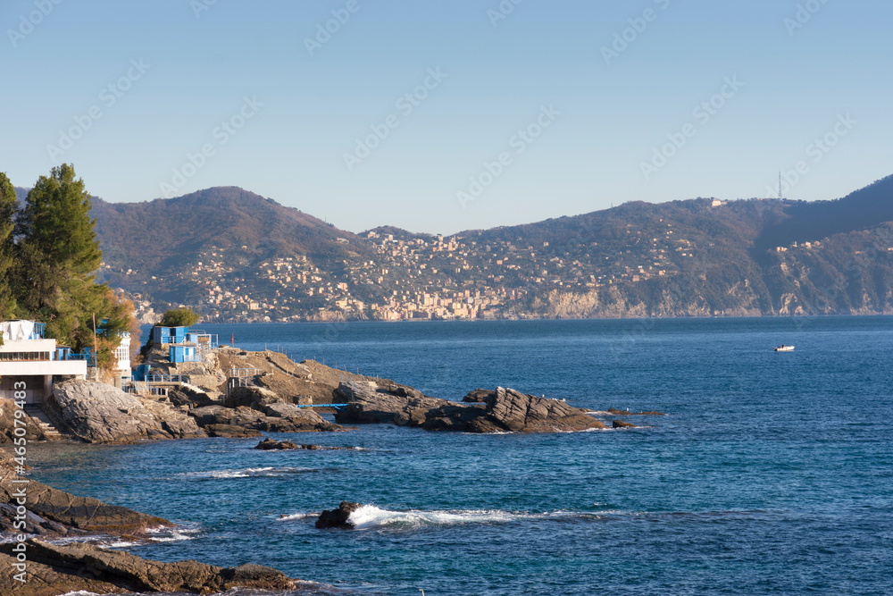 sunset on the sea promenade in Genoa Nervi in Liguria sunset on the sea promenade in Genoa Nervi in Liguria