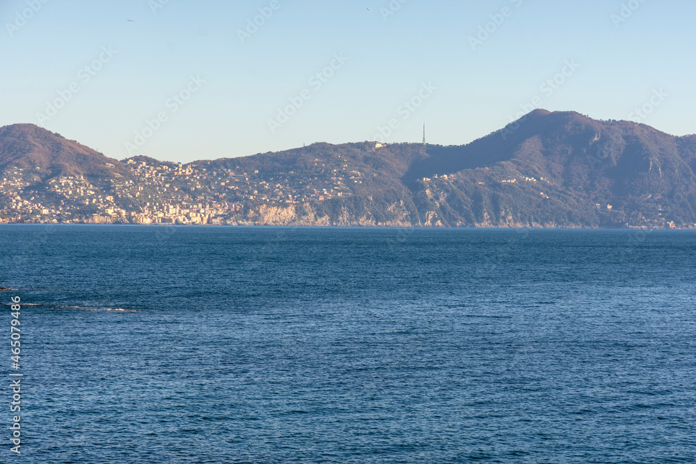 sunset on the sea promenade in Genoa Nervi in Liguria