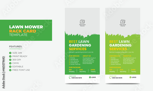 Lawnmower Promotion Rack Card or Dl Flyer Design Template. Mowing Service Rack Card Template