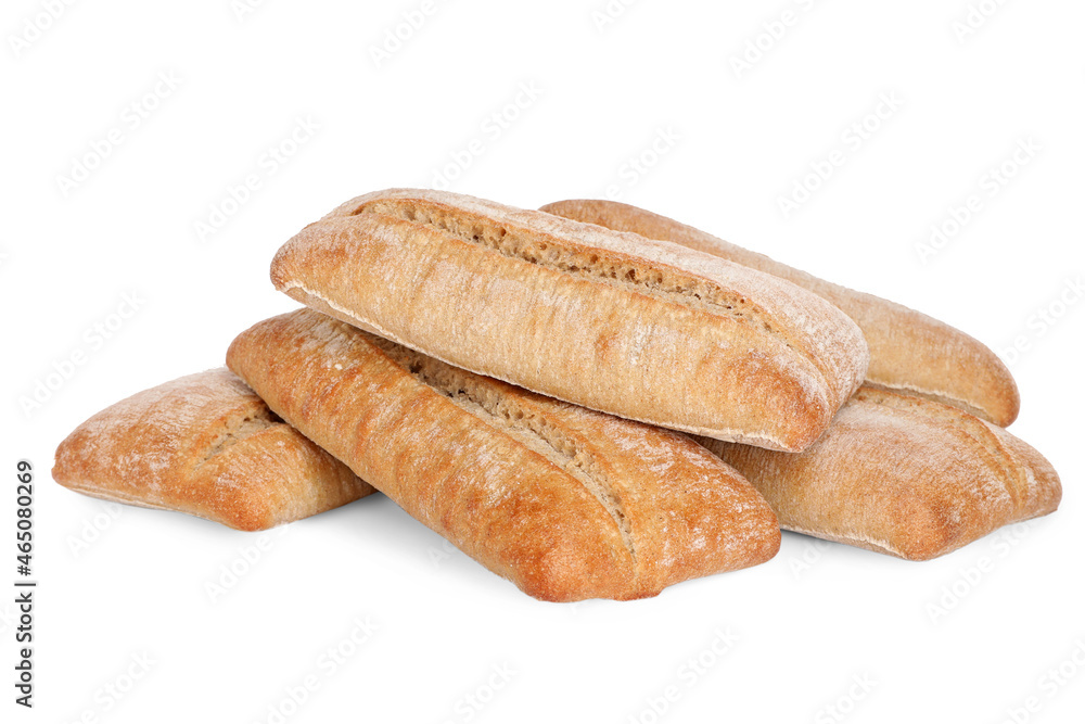 Crispy ciabattas on white background. Fresh bread Crispy ciabattas on white background. Fresh bread