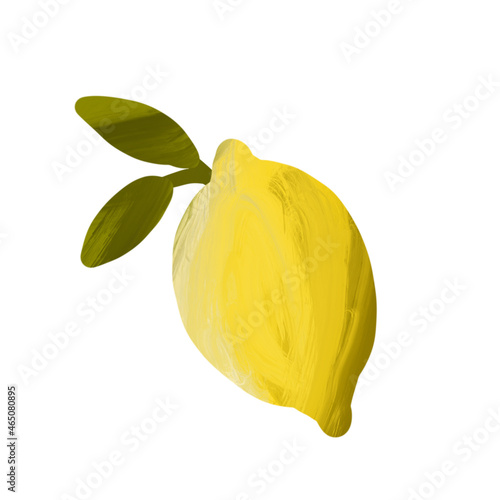 Lemon with leaves on an isolated white background. Logo, clipart. photo