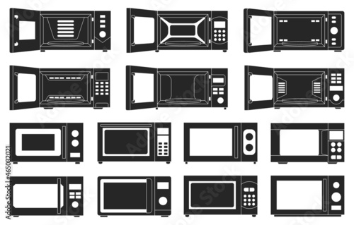 Microwave vector black set icon.Isolated black set icon microwave. Vector illustration oven on white background.