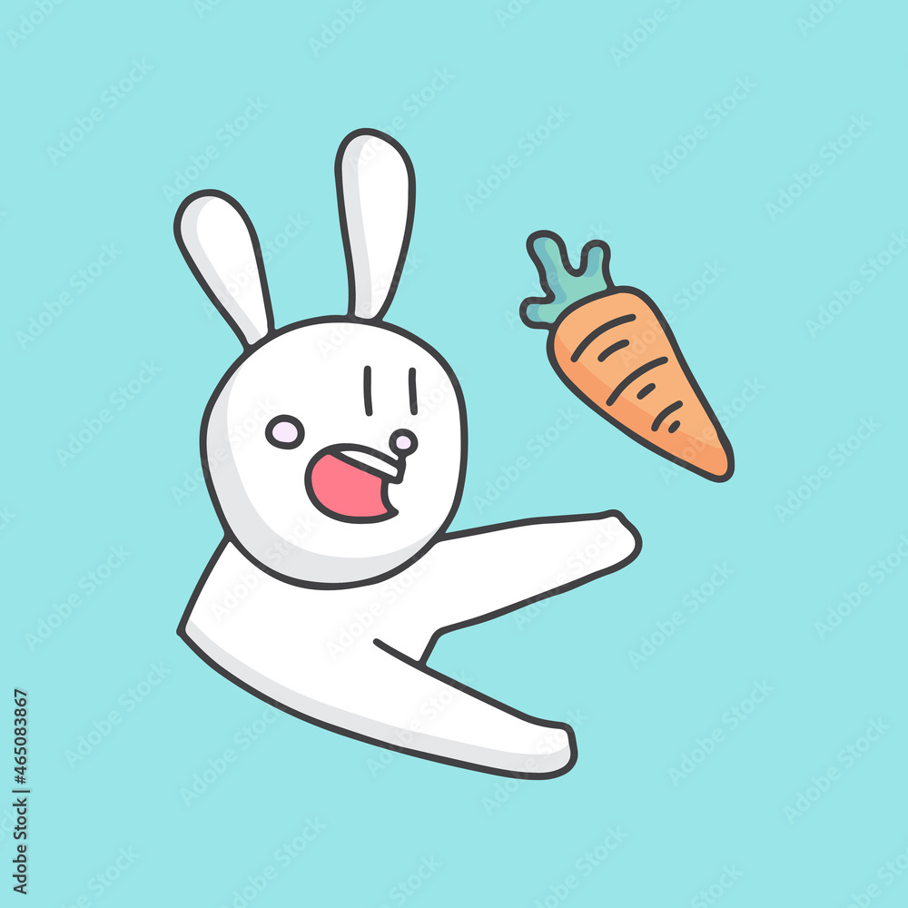 Cute bunny catching a carrot illustration. Vector graphics for t-shirt prints and other uses.