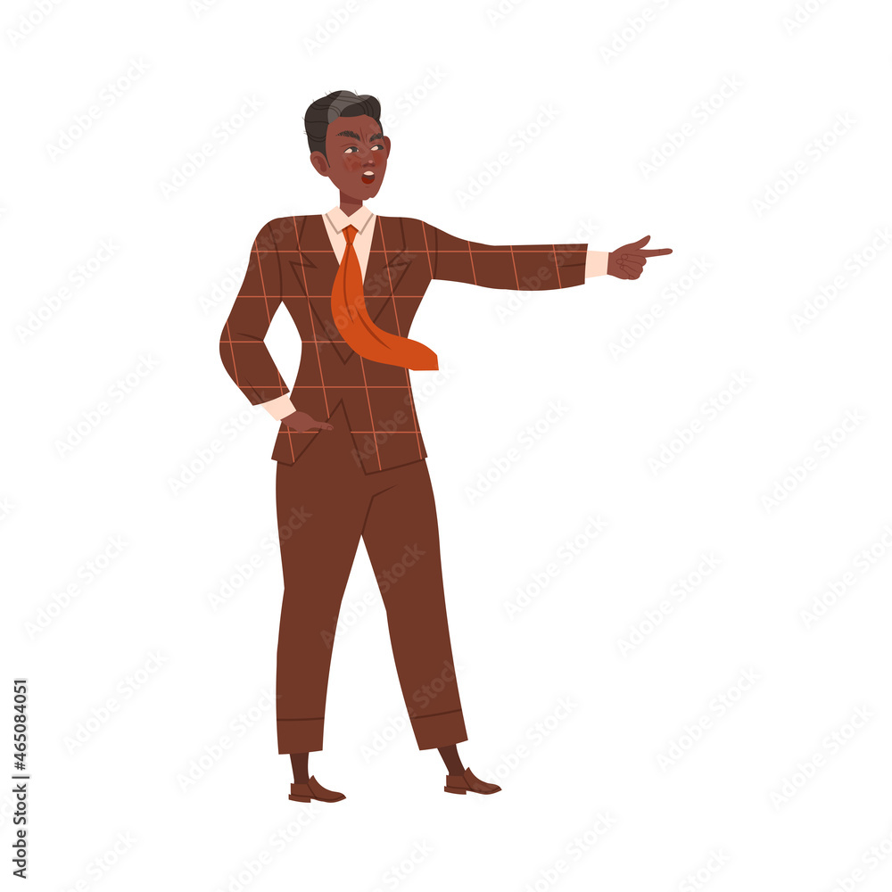 Furious boss character yelling and pointing with his finger vector illustration Furious boss character yelling and pointing with his finger vector illustration