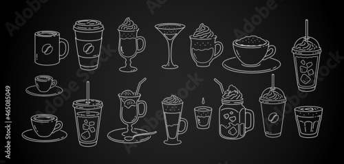 Vectorset of line art coffee cups icons