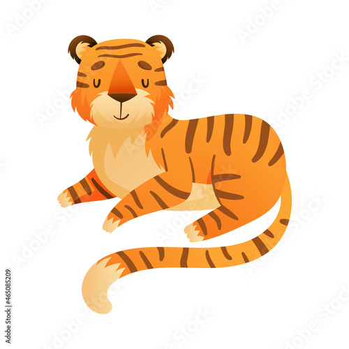 Fototapeta Naklejka Na Ścianę i Meble -  Cute lying tiger. Wild jungle predator animal cartoon vector illustration