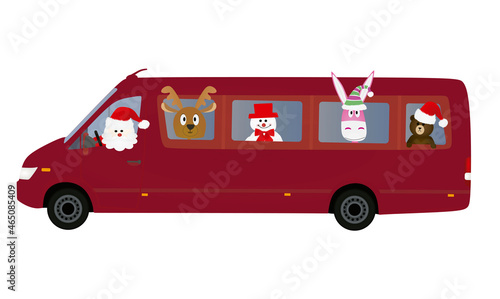 Santa Claus drive bus. vector